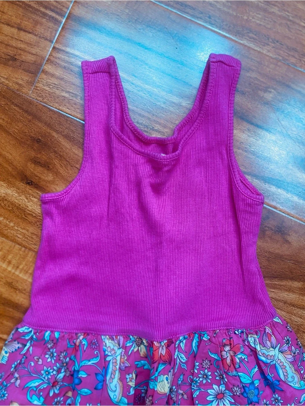 GAP Girls Magenta Floral Tank Fit & Flare Dress Size Small 6/7 Casual Tropical